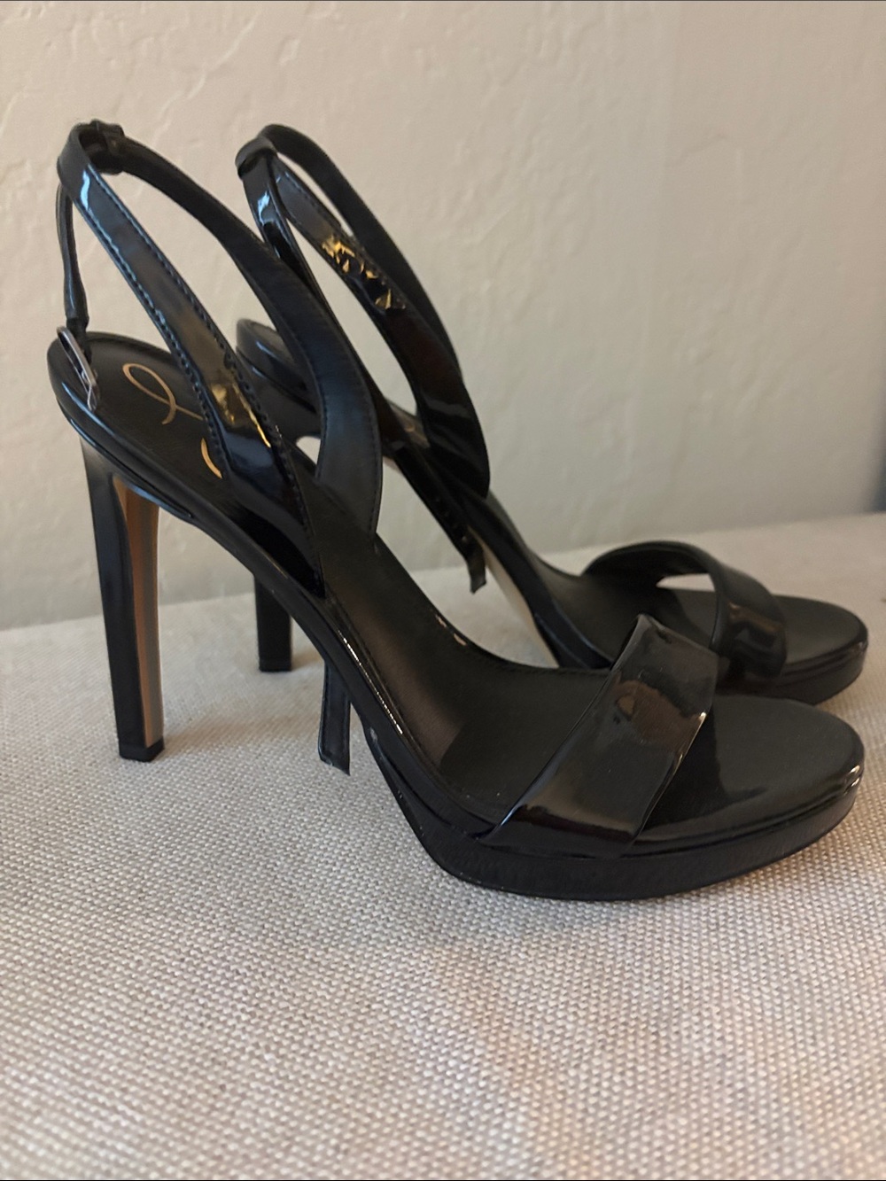 Black Patent Slingback Platform Heels - Women